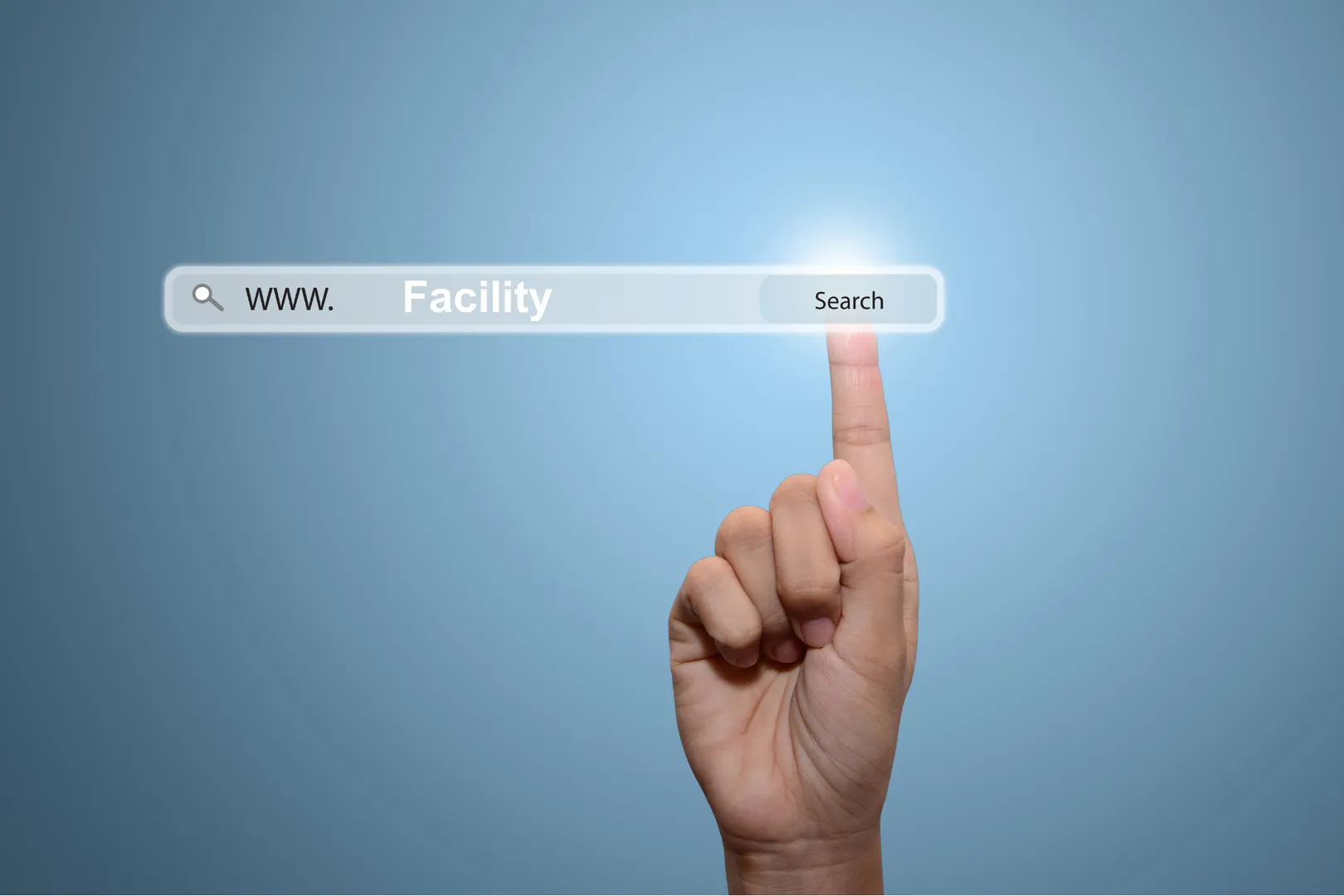 je ziet een vinger die wijst naar een woord. Het woord is facility management.